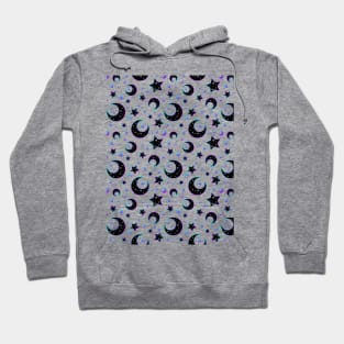 Mystical bright neon pattern with moon and stars Hoodie